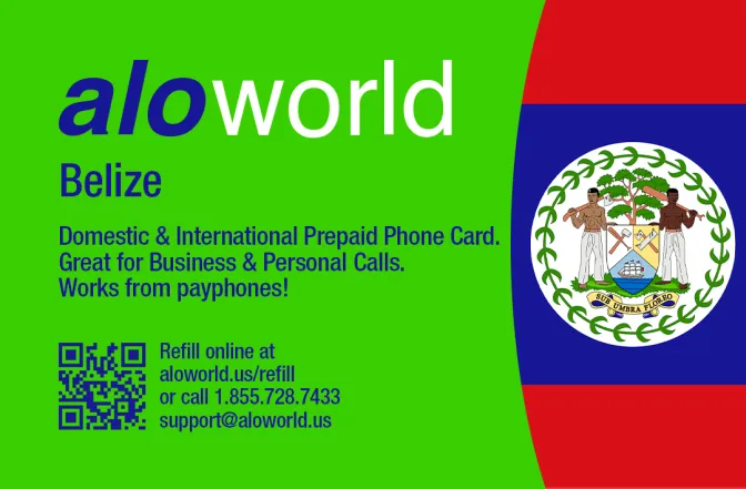 Aloworld belize Calling Card. Call belize from USA & Canada