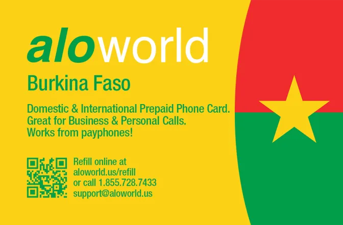 Aloworld burkina_faso Calling Card. Call burkina_faso from USA & Canada