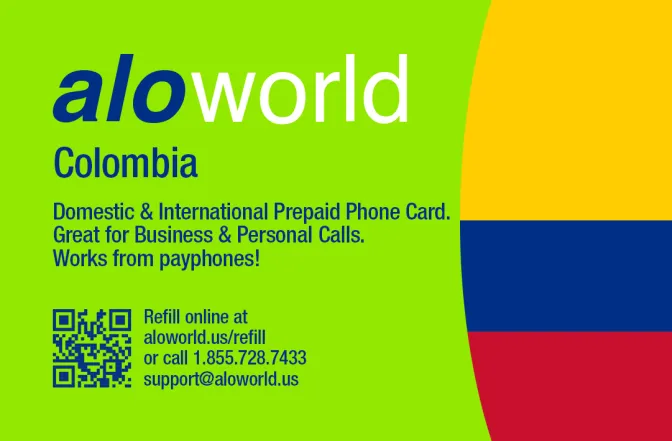 Aloworld colombia Calling Card. Call colombia from USA & Canada
