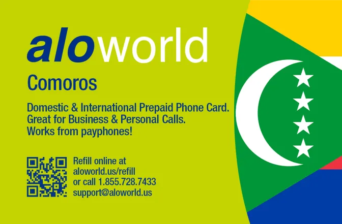 Aloworld comoros Calling Card. Call comoros from USA & Canada