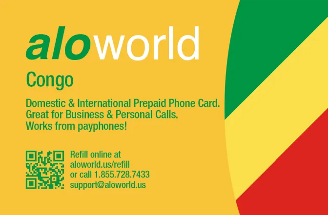 Aloworld congo Calling Card. Call congo from USA & Canada
