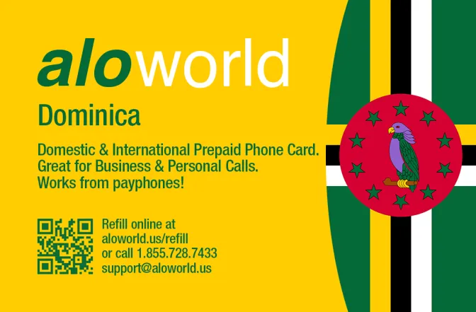 Aloworld dominica Calling Card. Call dominica from USA & Canada