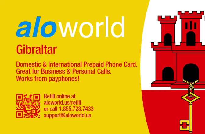 Aloworld gibraltar Calling Card. Call gibraltar from USA & Canada