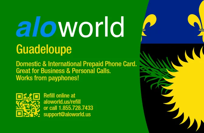 Aloworld guadeloupe Calling Card. Call guadeloupe from USA & Canada