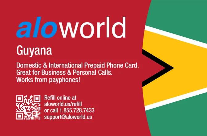 Aloworld guyana Calling Card. Call guyana from USA & Canada