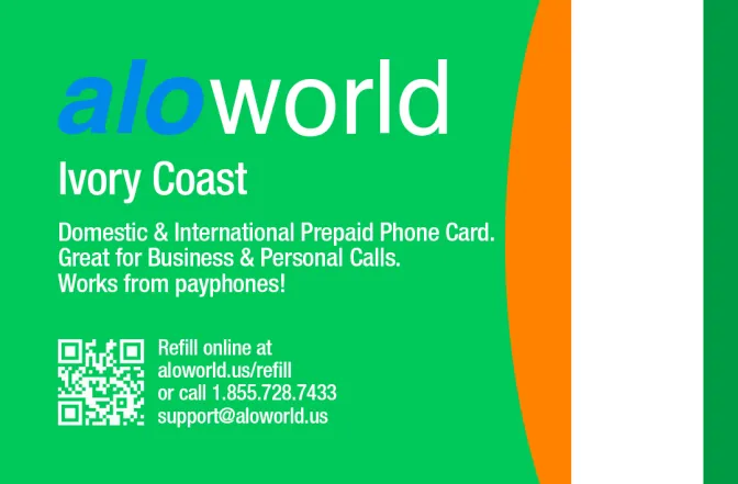 Aloworld ivory_coast Calling Card. Call ivory_coast from USA & Canada
