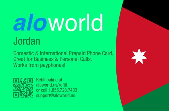 Aloworld jordan Calling Card. Call jordan from USA & Canada