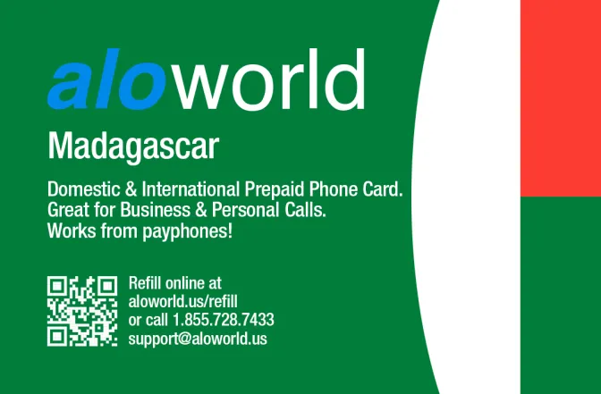 Aloworld madagascar Calling Card. Call madagascar from USA & Canada