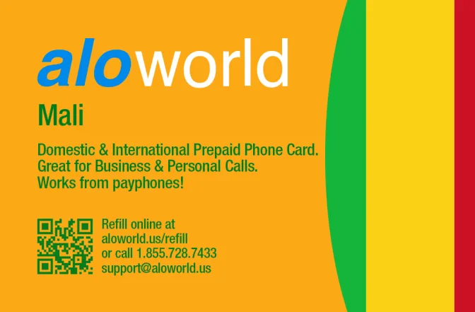 Aloworld mali Calling Card. Call mali from USA & Canada