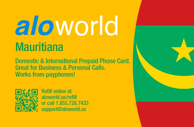 Aloworld mauritania Calling Card. Call mauritania from USA & Canada