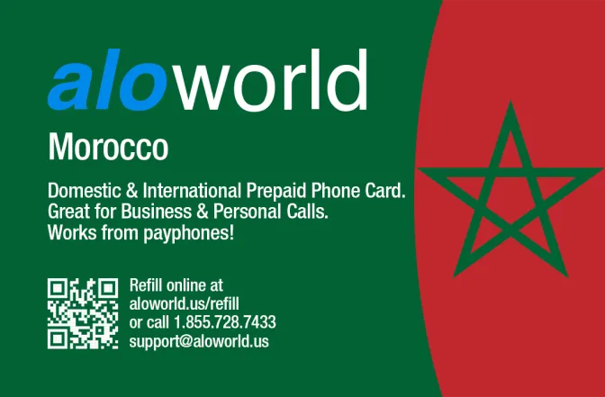 Aloworld morocco Calling Card. Call morocco from USA & Canada