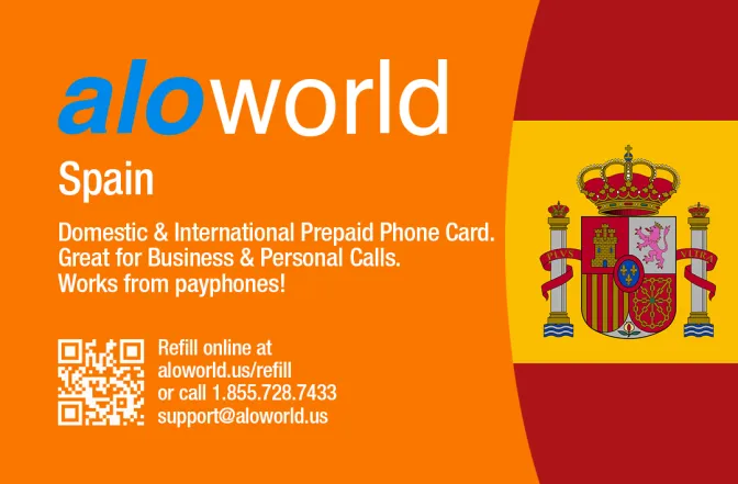 Aloworld spain Calling Card. Call spain from USA & Canada