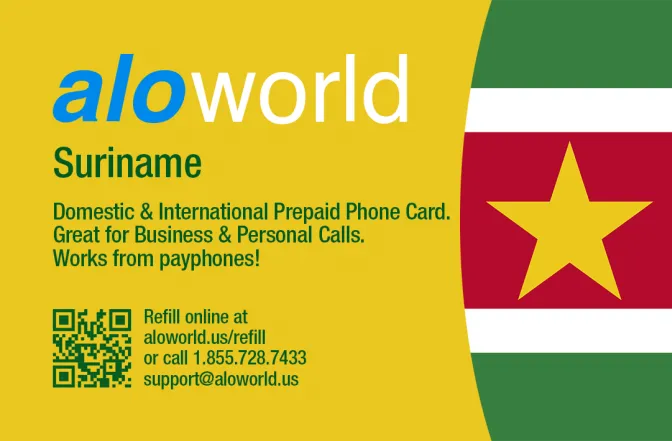 Aloworld suriname Calling Card. Call suriname from USA & Canada