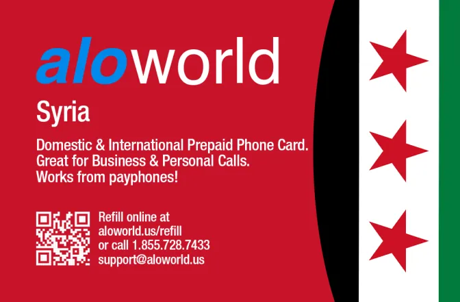 Aloworld syria Calling Card. Call syria from USA & Canada