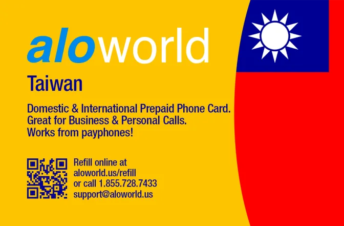 Aloworld taiwan Calling Card. Call taiwan from USA & Canada