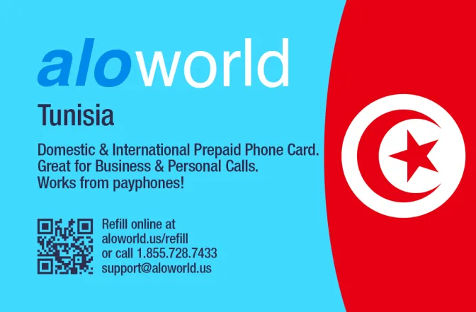 Aloworld tunisia Calling Card. Call tunisia from USA & Canada